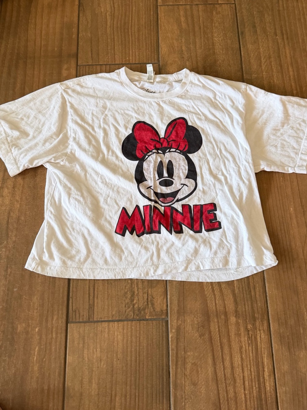 American Apparel White Crop Tee with Red Minnie Graphic